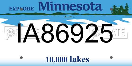 IA86925 Minnesota License Plate