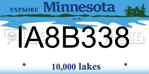 IA8B338 Minnesota License Plate
