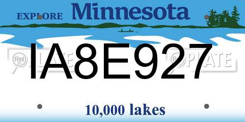 IA8E927 Minnesota License Plate