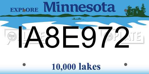IA8E972 Minnesota License Plate