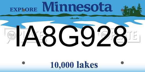 IA8G928 Minnesota License Plate
