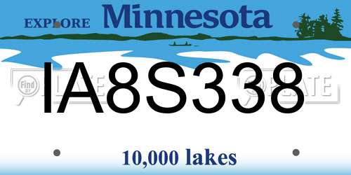 IA8S338 Minnesota License Plate