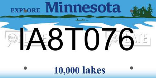 IA8T076 Minnesota License Plate