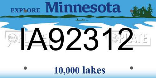 IA92312 Minnesota License Plate