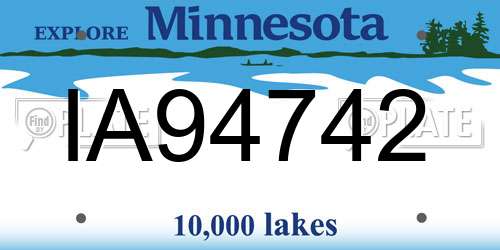 IA94742 Minnesota License Plate