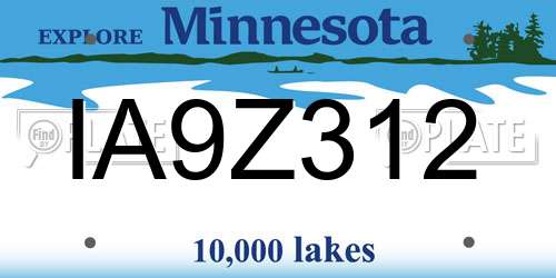 IA9Z312 Minnesota License Plate