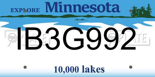 IB3G992 Minnesota License Plate