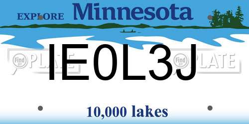 IE0L3J Minnesota License Plate