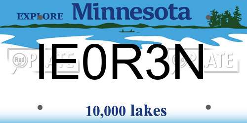 IE0R3N Minnesota License Plate