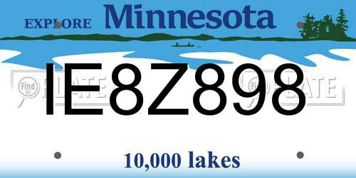 IE8Z898 Minnesota License Plate