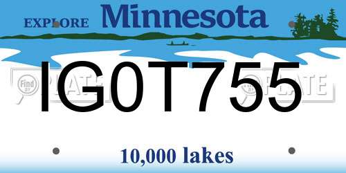 IG0T755 Minnesota License Plate