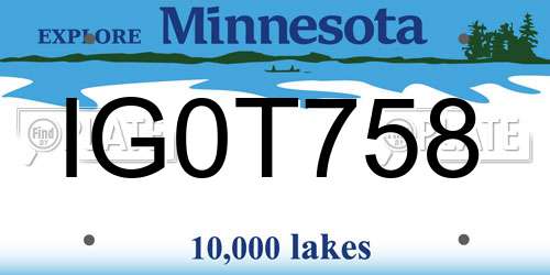IG0T758 Minnesota License Plate