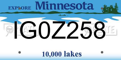IG0Z258 Minnesota License Plate