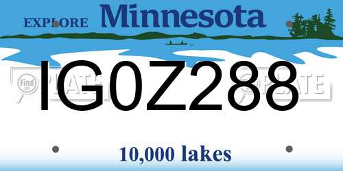 IG0Z288 Minnesota License Plate