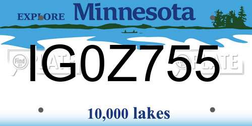 IG0Z755 Minnesota License Plate