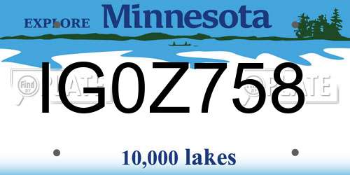 IG0Z758 Minnesota License Plate