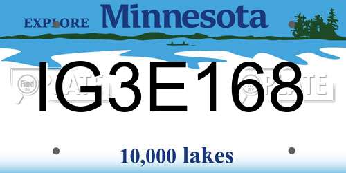 IG3E168 Minnesota License Plate