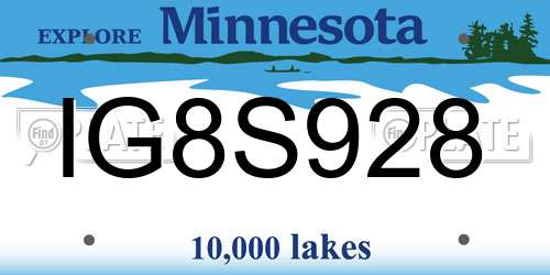 IG8S928 Minnesota License Plate