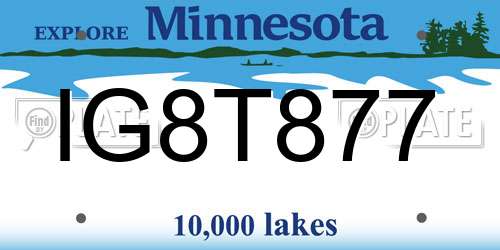 IG8T877 Minnesota License Plate