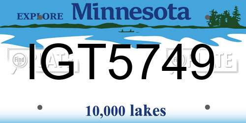 IGT5749 Minnesota License Plate