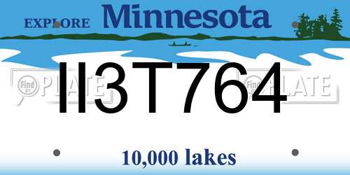 II3T764 Minnesota License Plate