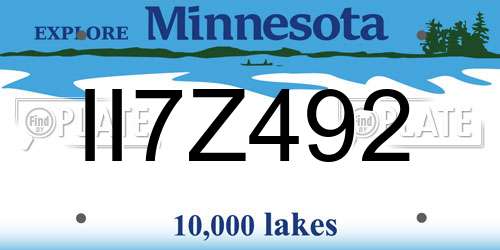 II7Z492 Minnesota License Plate