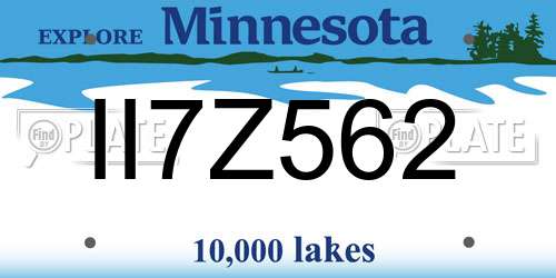 II7Z562 Minnesota License Plate