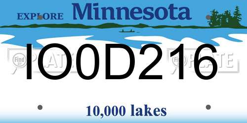 IO0D216 Minnesota License Plate