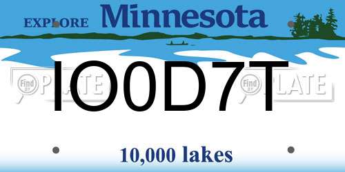IO0D7T Minnesota License Plate