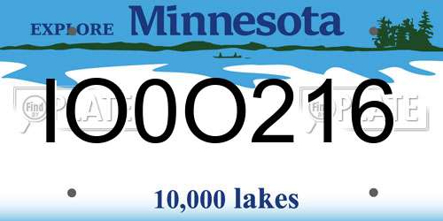 IO0O216 Minnesota License Plate