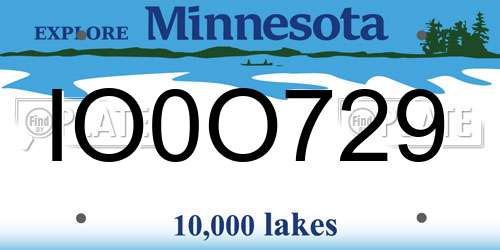 IO0O729 Minnesota License Plate