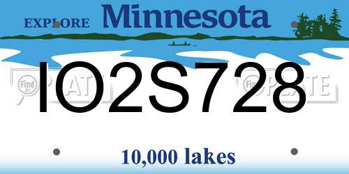 IO2S728 Minnesota License Plate