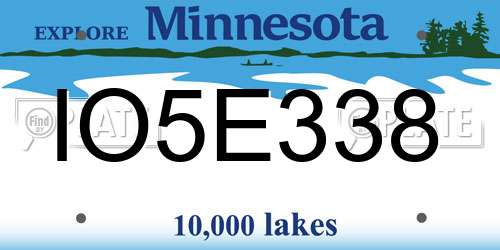 IO5E338 Minnesota License Plate