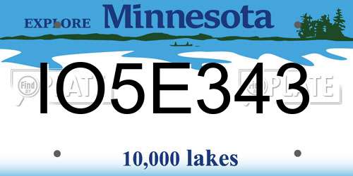 IO5E343 Minnesota License Plate