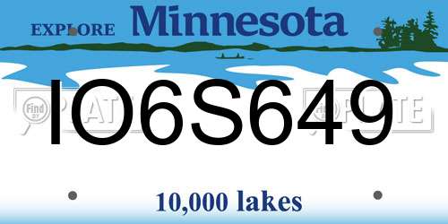 IO6S649 Minnesota License Plate