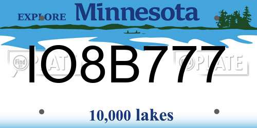 IO8B777 Minnesota License Plate