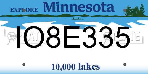 IO8E335 Minnesota License Plate