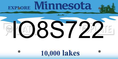 IO8S722 Minnesota License Plate