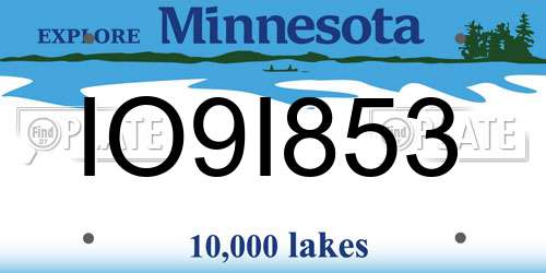 IO9I853 Minnesota License Plate
