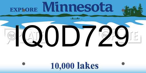 IQ0D729 Minnesota License Plate