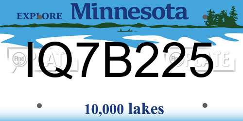 IQ7B225 Minnesota License Plate