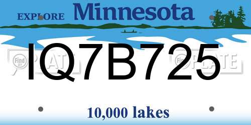 IQ7B725 Minnesota License Plate
