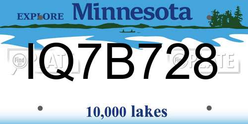 IQ7B728 Minnesota License Plate