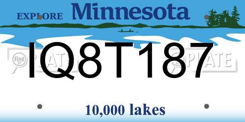 IQ8T187 Minnesota License Plate