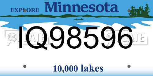 IQ98596 Minnesota License Plate