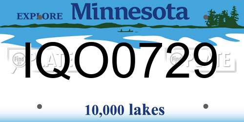 IQO0729 Minnesota License Plate