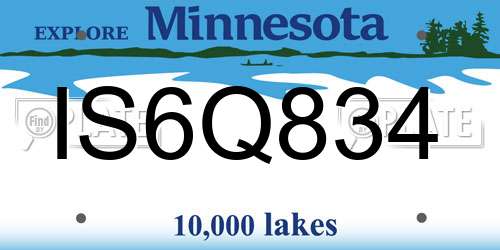 IS6Q834 Minnesota License Plate