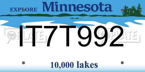 IT7T992 Minnesota License Plate