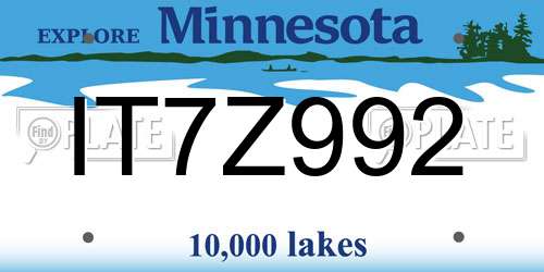 IT7Z992 Minnesota License Plate