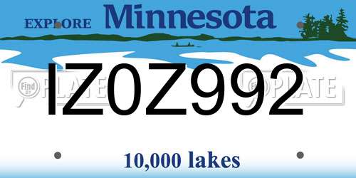 IZ0Z992 Minnesota License Plate